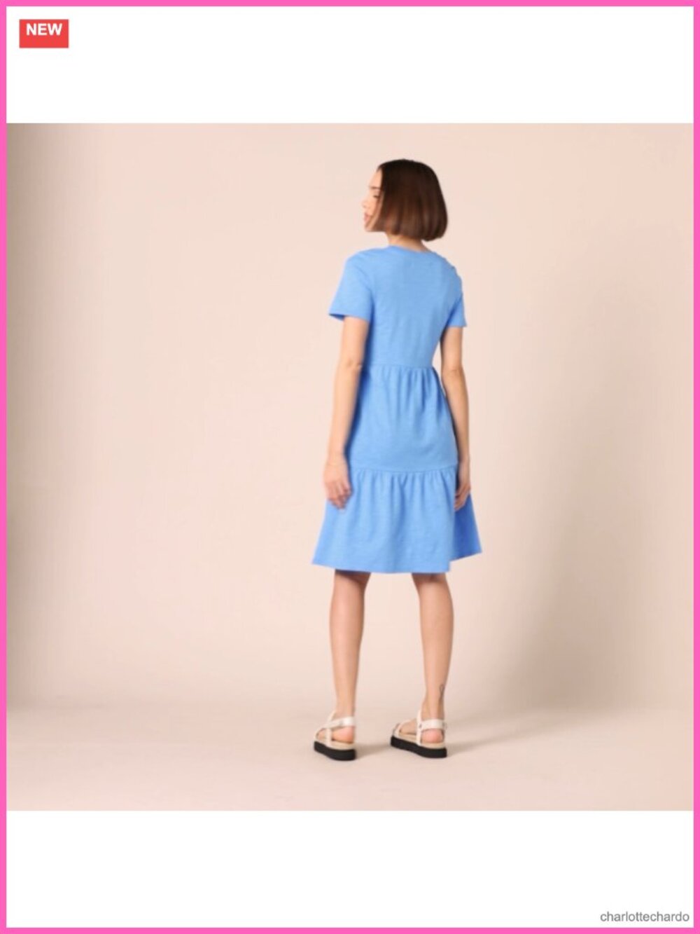 Short-Sleeve Crewneck Tiered Cotton Dress - Picture 6 of 6